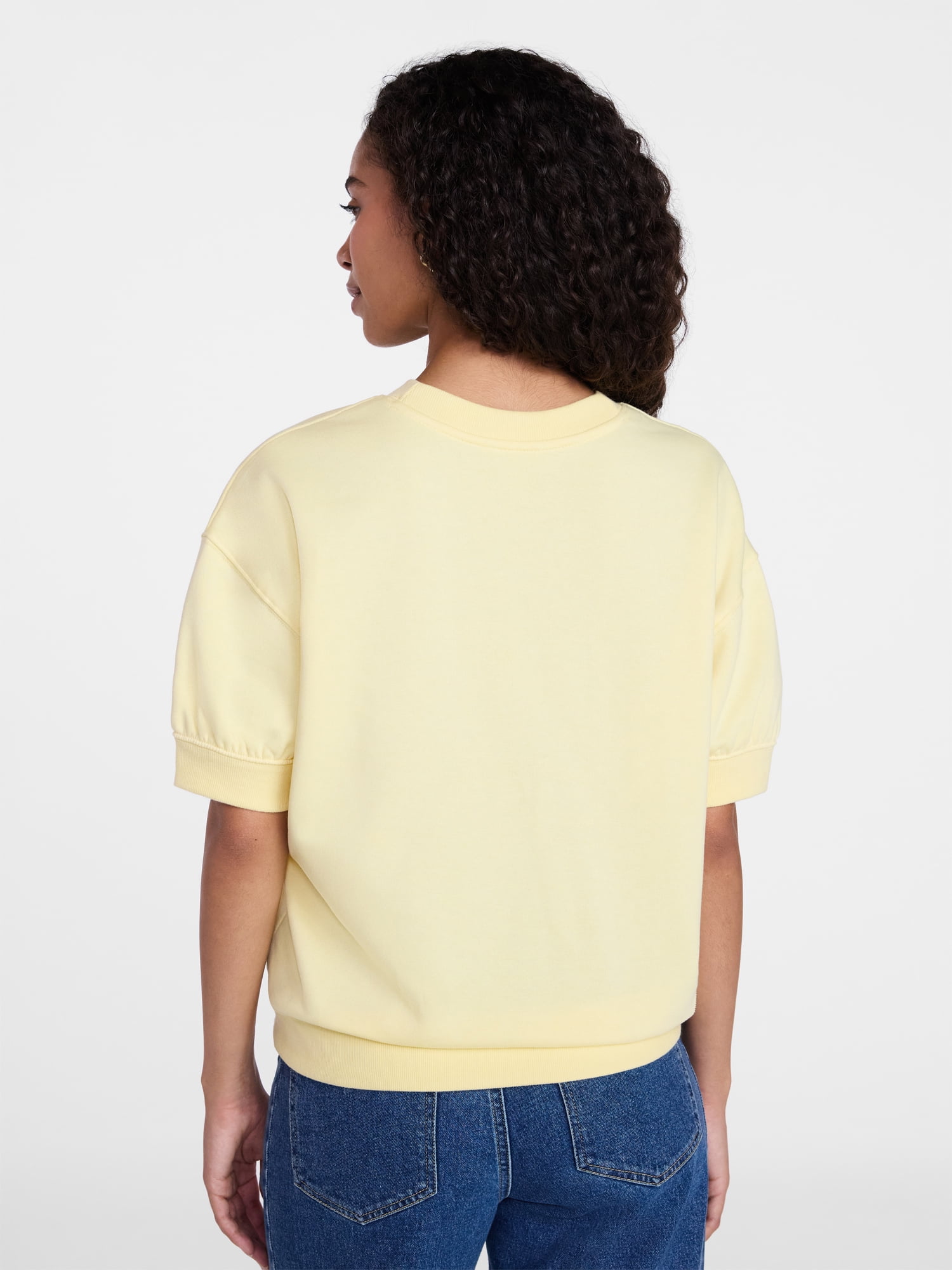 Time and Tru Women's Fleece Sweatshirt with Short Sleeves, Sizes XS-XXXL