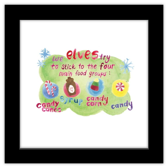 Gallery Pops Elf - Elves Four Main Food Groups Wall Art, Black Framed Version, 12" x 12"
