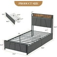 thumbnail image 2 of GAOMON Twin Size Bed Frame with 2 Storage Drawers and Charging Station, Rustic Linen Upholstered Platform Bedframe with Storage Headboard, No Box Spring Needed, Easy Assembly, Noise Free, Grey, 2 of 7