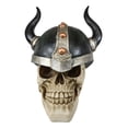 thumbnail image 4 of Viking Chieftain Warlord Warrior Odin Skull With Bull Horned Helmet Figurine, 4 of 5