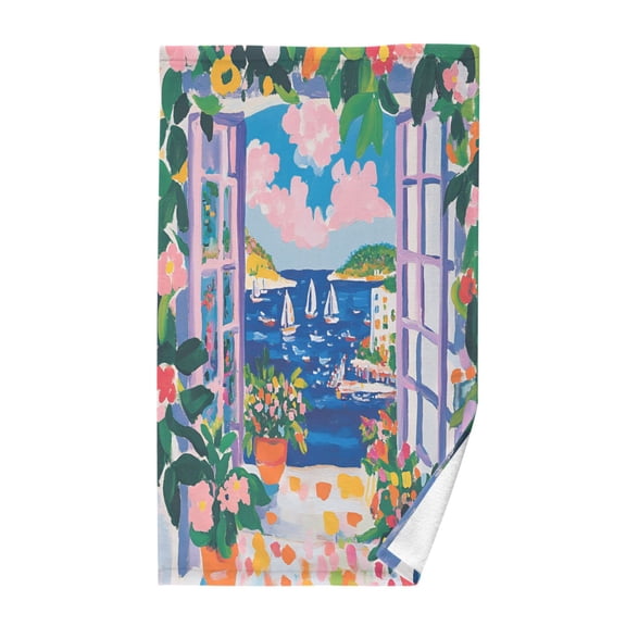 Yayeee 100% Cotton Hand Towels for Bathroom 16" x 28" Soft Absorbent Kitchen Towel, Floral Window