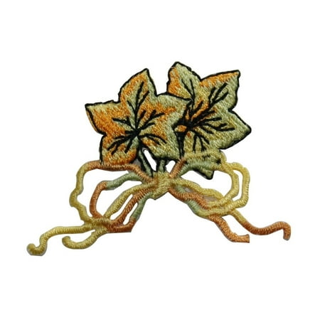 - ID 7138 Pair of Maple Leaves Bow Patch Tree Fall Embroidered Iron On Applique