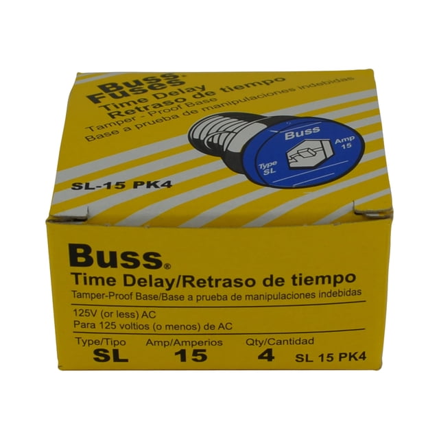 Fuse Bussmann SL-15PK4, 15 amperios, retardo de tiempo, 125 V, paquete de 4