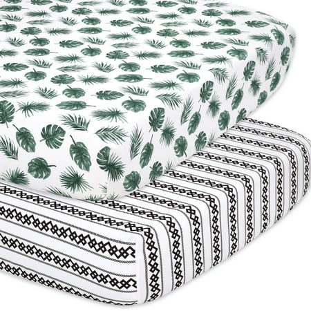 UPC: 0813557017205 | The Peanutshell Black Green Botanical Microfiber Fitted Sheets Crib Bed (2 Pieces)
