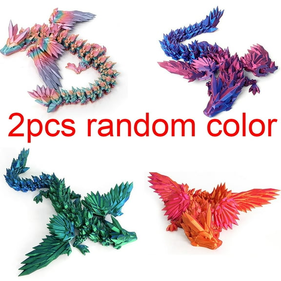 2pcs 3D printed flying dragon with wings, movable forcing of wings and joints, home furnishings and toys (Random Color)