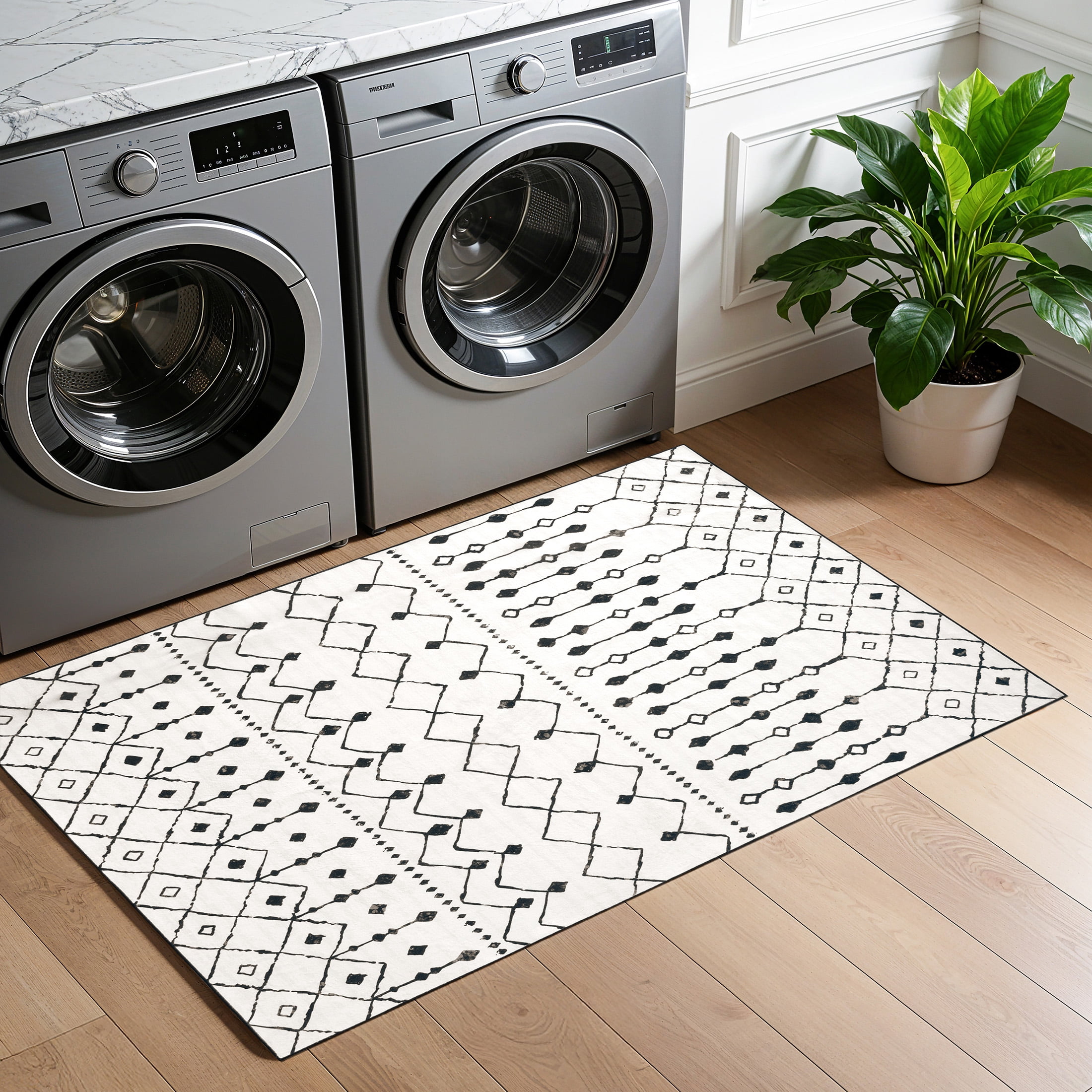 SONORO KATE 2'×3' Washable Area Rug for Living Room, Moroccan Non-Slip Soft Carpet for Bedroom Dining Room Office, Gray White