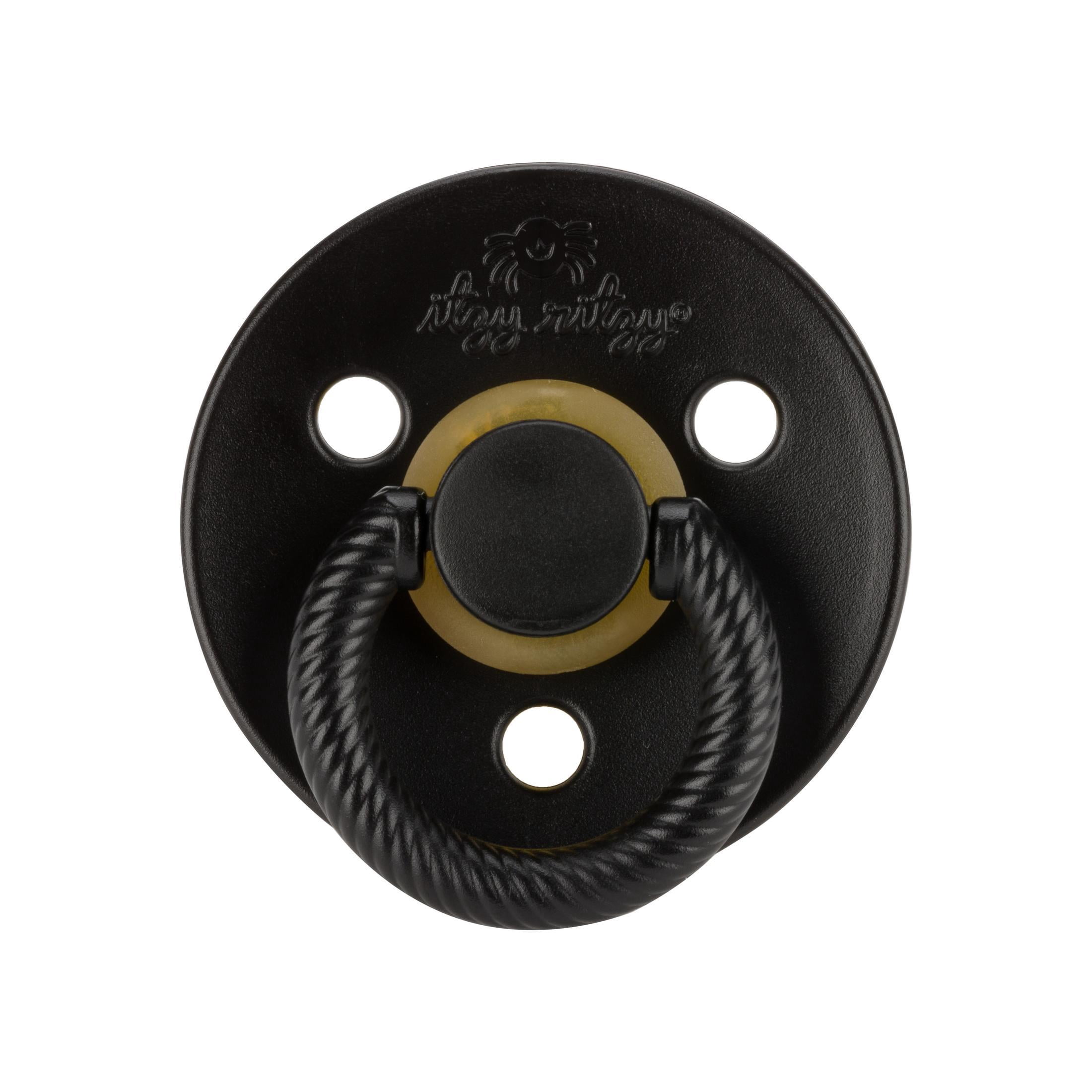 Itzy Ritzy Natural Rubber Pacifiers Set of 2 – Natural Rubber Newborn Pacifiers with Cherry-Shaped Nipple & Large Air Holes for Added Safety; Set of 2 in Camo & Midnight, Ages 0 – 6 Months