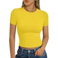 thumbnail image 3 of LISTHA Crop Tops for Women Trendy Short Sleeve Tight Workout Crew Neck Cropped T Shirts Slim Fit Basic Going Out Shirt Yellow XL, 3 of 7