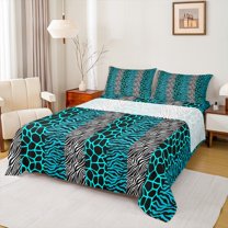 Homewish Cyan Leopard Print Full Size Sheets for Women, Modern Zebra Cheetah Print Bed Sheets, Fashion Abstract Sheet Sets, Breathable Home Decor, 4pcs