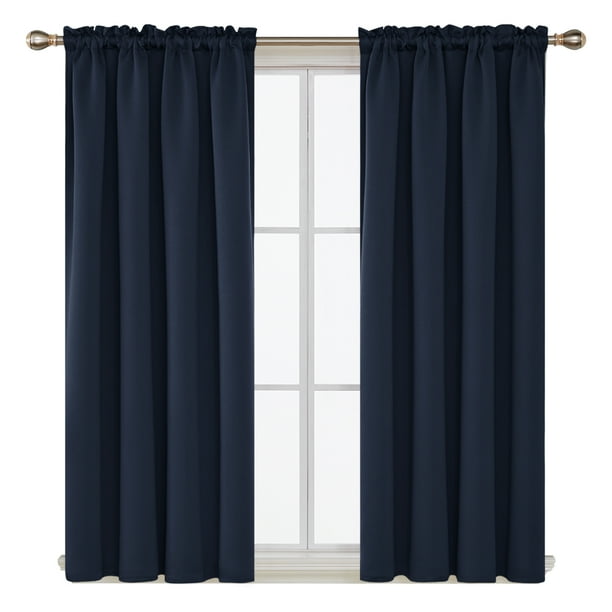 Deconovo Navy Blue Blackout Curtains Rod Pocket Room Darkening Curtain Panels for Living Room