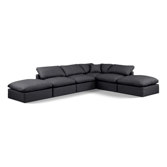 Meridian Furniture Indulge 140" Black Vegan Leather U-Shaped Modular Sectional