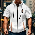 thumbnail image 2 of Men's Casual Short Sleeve Sweatshirt, Loose Breathable Solid Color Jacket with Multiple Pockets and Zipper for Sports and Summer Outings,White,L, 2 of 4