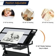 Alden Design Adjustable Glass Top Drafting Table with Stool, Black