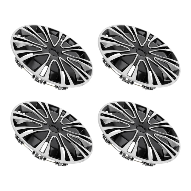 Unique Bargains 4Pcs R14 / 14" Universal Wheel Rim Hub Cover Wheel Hub Caps Silver Tone Black