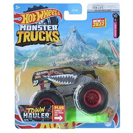 Hot Wheels Monster Trucks Town Hauler (Twisted Tredz) 1:64 Scale Includes Connect and Crash Car