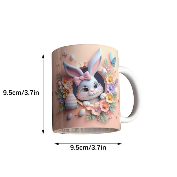 Taza de cerámica de Pascua para café o té, vajilla festiva con decoración de conejo, 350 ml, taza para bebidas calientes, ideal para café o té. Taza de cerámica festiva con asa para el hogar y la