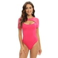 thumbnail image 4 of Baywell Women's Cutout Neck Short Sleeve Tops Basic Bodysuit Jumpsuit Rose Red S-2XL, 4 of 8