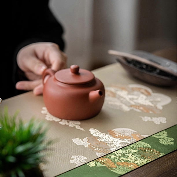 Tea Set Mat Decorative Washable Exquisite Embroidery Tea Ceremony Mat for Tabletop Apricot