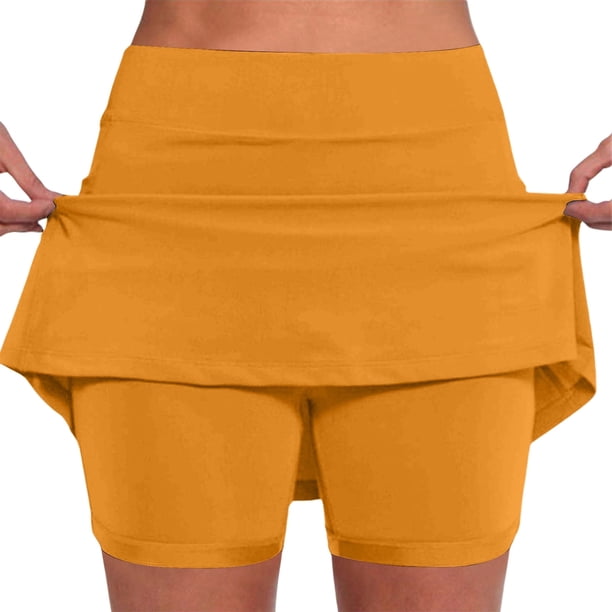 Falda pantalón de cintura media con bolsillos para mujer - Conjunto informal y deportivo de falda y pantalón corto