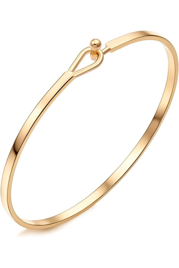 Dainty Gold Bar Bracelet for Women Simple Delicate Thin Cuff Bangle Hook Bracelet 18K Gold Plated Handmade Minimalist Jewelry