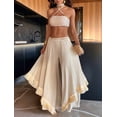 thumbnail image 4 of Women Ruffle Trim High Waisted Tassel Hem Flowy Pleated Boho Modest Wide Leg Pants  Color S, 4 of 7