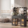 thumbnail image 4 of Zimtown Makeup Vanity with 3 Colors Light Mirror, Glass Top Vanity Desk with Two Glass-Door Storage Cabinets & Charging Station, Black, 4 of 7