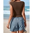 thumbnail image 6 of FreshPretty Womens Summer Tops Boat Neck Cap Sleeve Tee Shirts Ruched Slim Fit Knit Going Out Tank Top Spring Fashion, 6 of 9