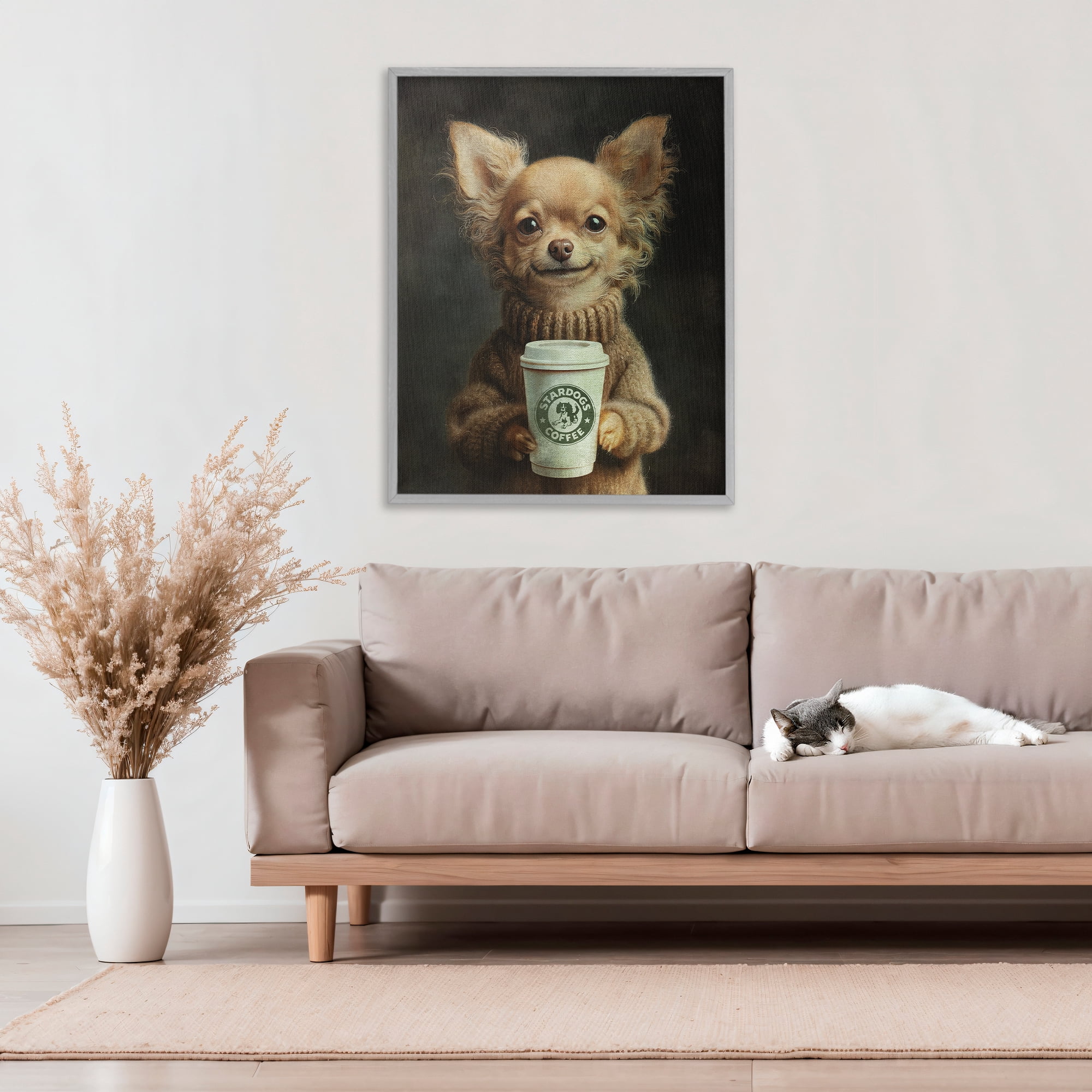Stupell Industries Espresso Pup in Cozy Sweater Gray Framed Giclee Art, design by Svetlana Aleynikova