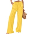 thumbnail image 2 of Women's Pants Summer Wide leg Beach Pants Solid Color Stretched-Waist Linen Casual Pants, 2 of 9