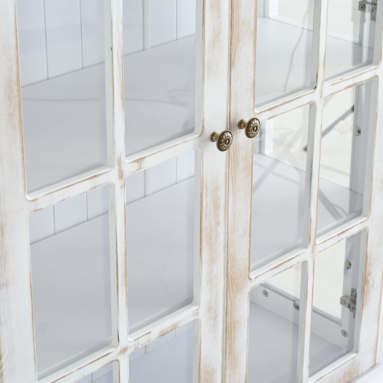77.5'' Tall Vintage Display Cabinet with Double Glass Doors