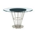 thumbnail image 2 of Homestock Gothic Glamour 5 Piece Round Glass Dining Table Set With Brushed Stainless Steel And Charcoal Fabric, 2 of 8