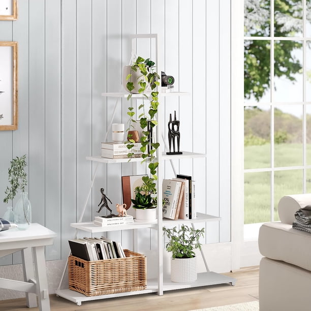 4 - tier ladder estante, moderno industrial, sailboat - shaped structure, abiertos almacenamiento estantes - blanca, para sala de estar, dormitorio, oficina en casa