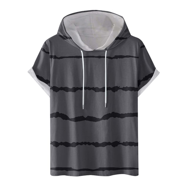 FAIWAD Men's Short Sleeve Hoodies Sweatshirt Striped Print Drawstring Athletic Lightweight Hoodies Tops