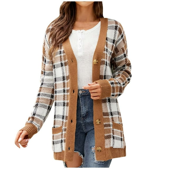 Fesfesfes Women Cardigan Women Solid Color Cardigan Wool Sweater Pocket Recreational Long Sleeve Tops On Sale