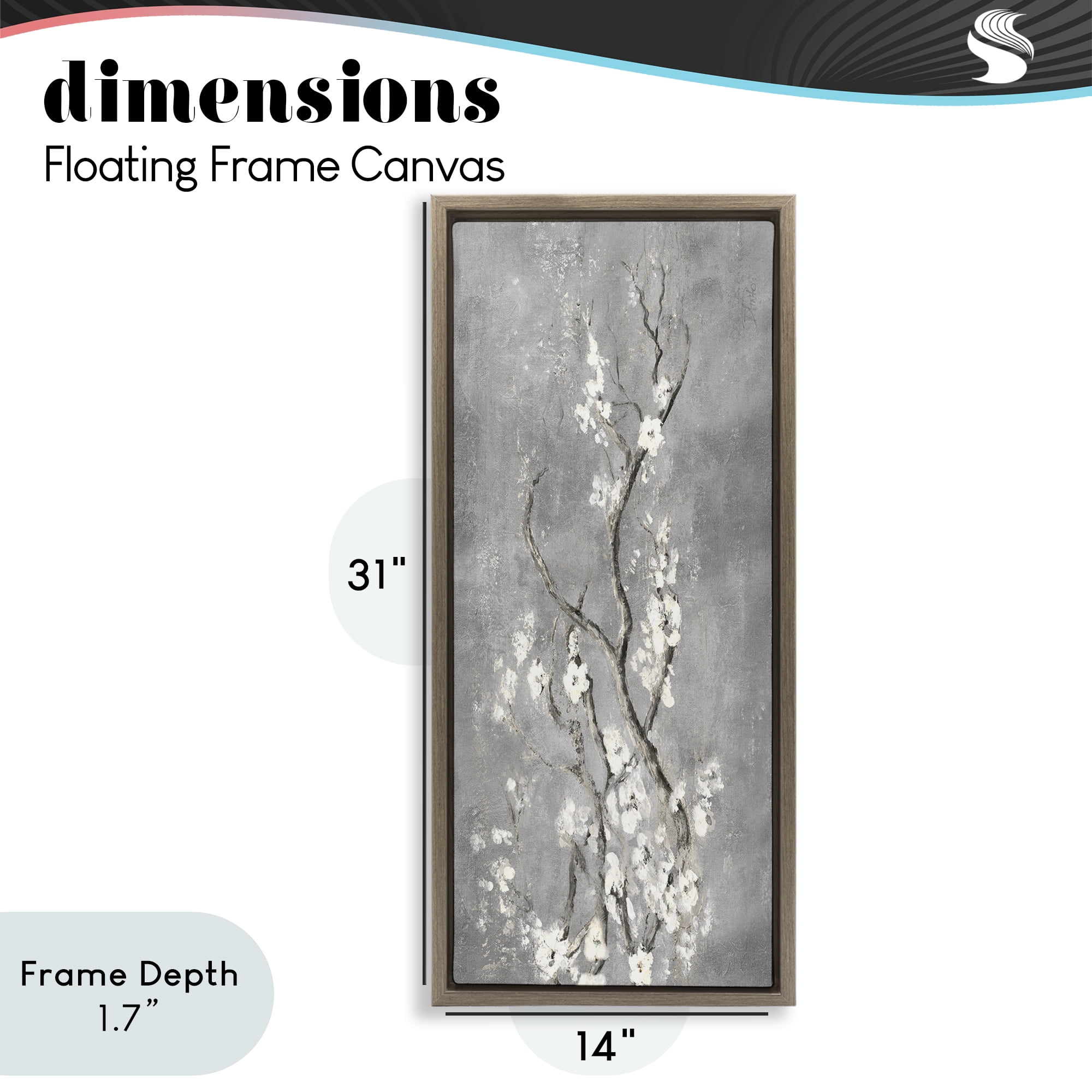 Stupell Industries White Cherry Blossoms Reaching Brown Framed Floater Canvas Wall Art, design by Patricia Pinto