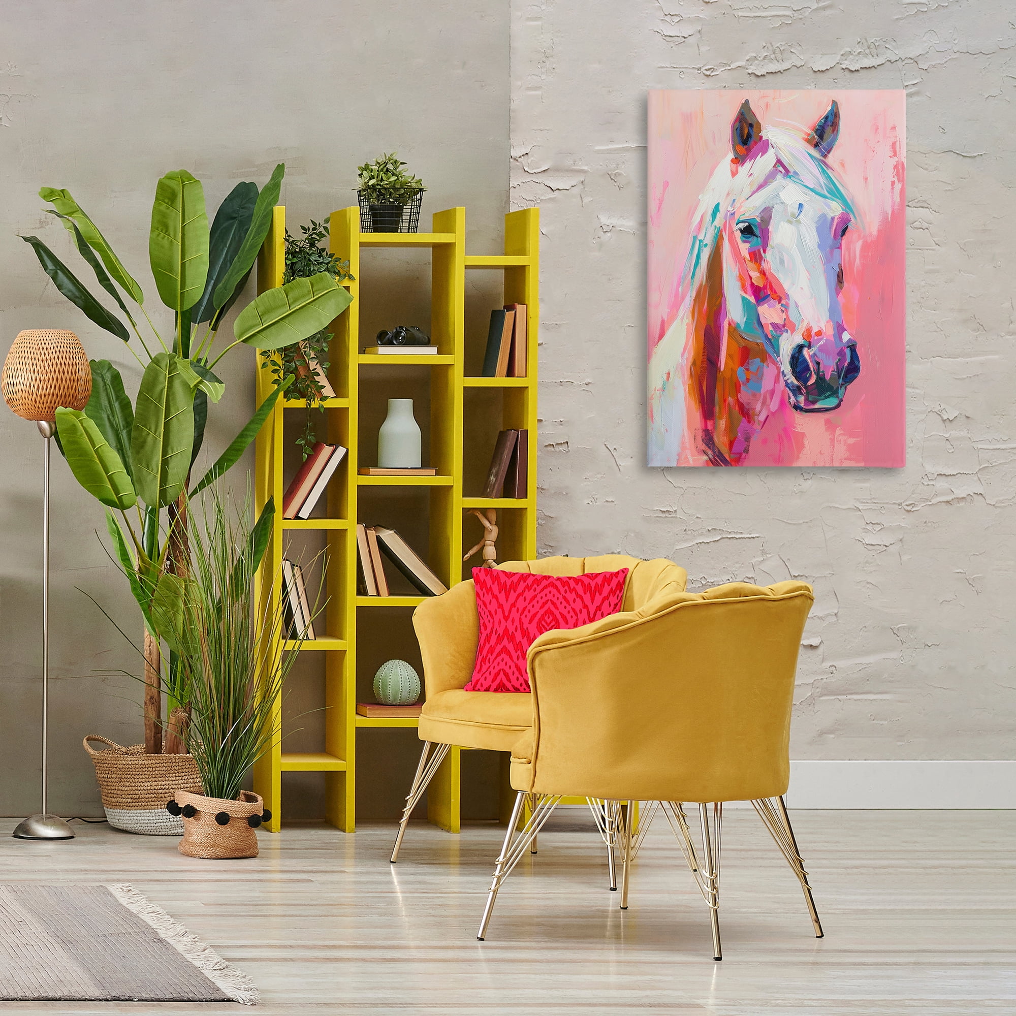 Stupell Industries Horse Visage on Pink Animals Painting Wrapped Canvas Art Print Wall Art, 24 x 36