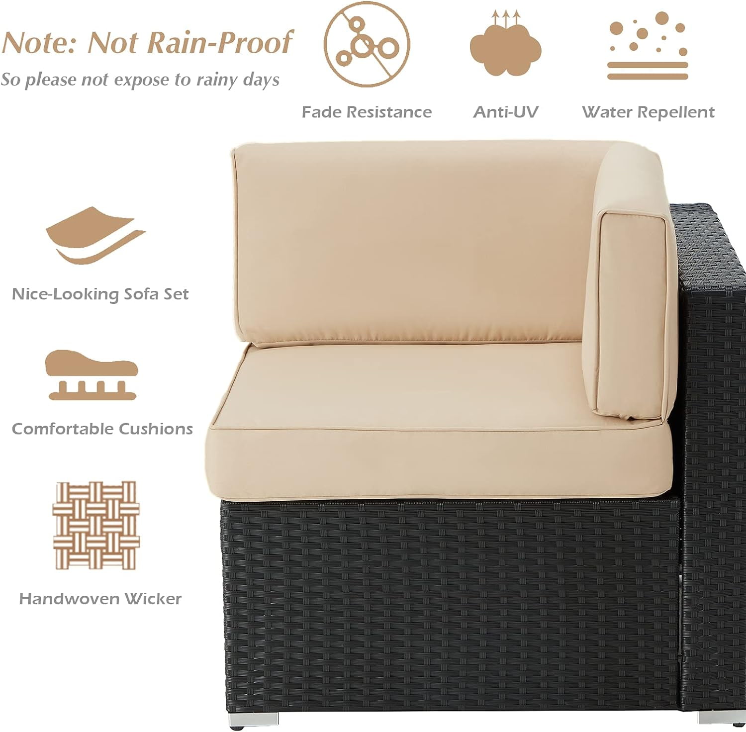 YODOLLA 7-Piece Patio Furniture Set on Sale, Black Rattan Wicker Outdoor Sectional Sofa Couch with Table Patio Conversation Set for Lawn& Backyard In Beige