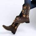 thumbnail image 3 of Aulpon Women's Sunflower Embroidered Western Mid-Calf Cowboy Boots, Low Heel Square Toe Brown, 7, 3 of 7