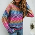thumbnail image 5 of Whlbf Pullover Sweaters for Women,Womens Long Sleeve Round Neck Color Stripe Pullover Casual Sweater, 5 of 6