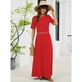 thumbnail image 2 of Chiclily Women's Summer Short Sleeve Maxi Dress with Pockets - Soft Casual Loose Long Boho Sundress for Beach & Vacation, Red Size XL, 2 of 7