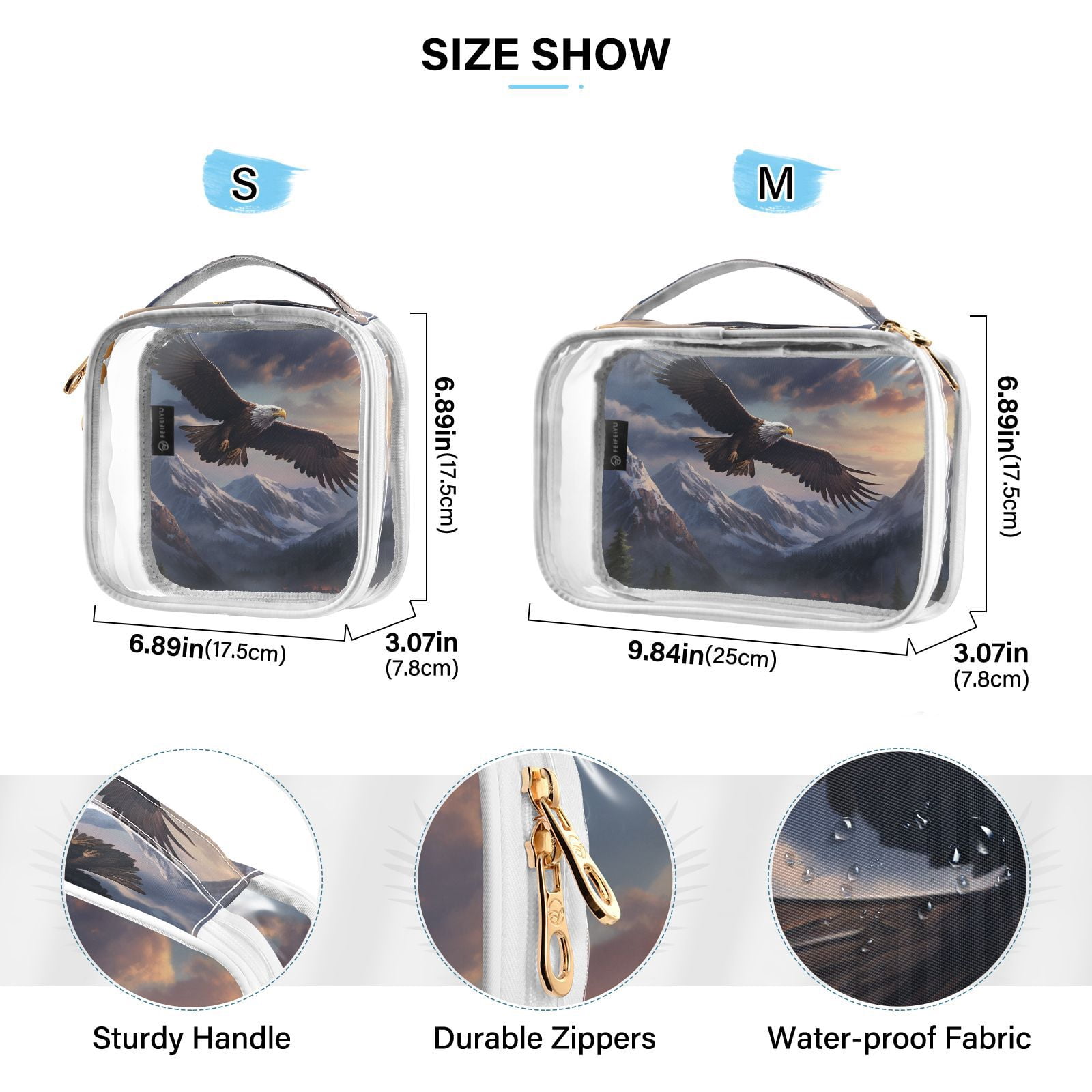 Clear Makeup Bags with Handle Large Opening 2 Pack Set Toiletry Bag Quart Size Bag, for Women Man Traveling Travel Essentials, Toiletries and Other. Eagle Hawk
