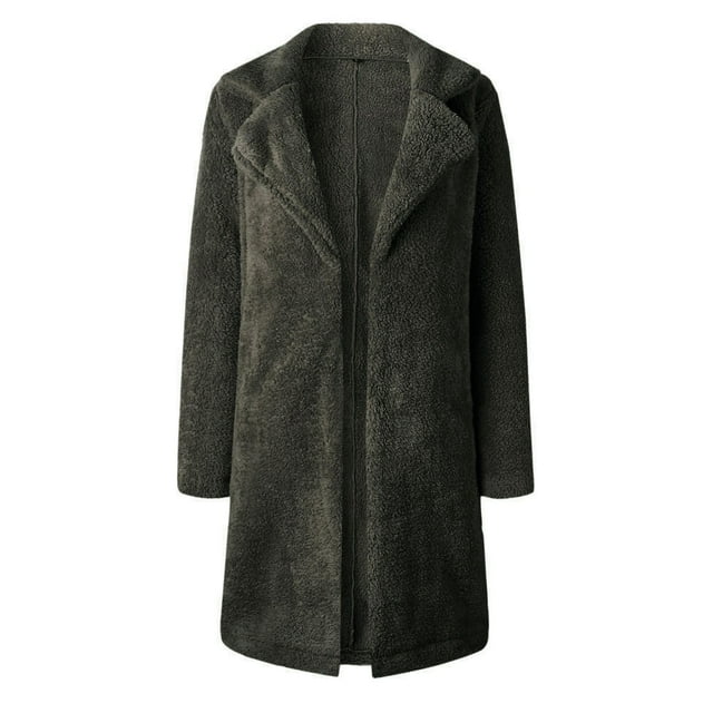 WEIYLL Fleece Jacket Women Long Sleeve Pull Open Front Long Outerwear Grey Fall Clothes Size M