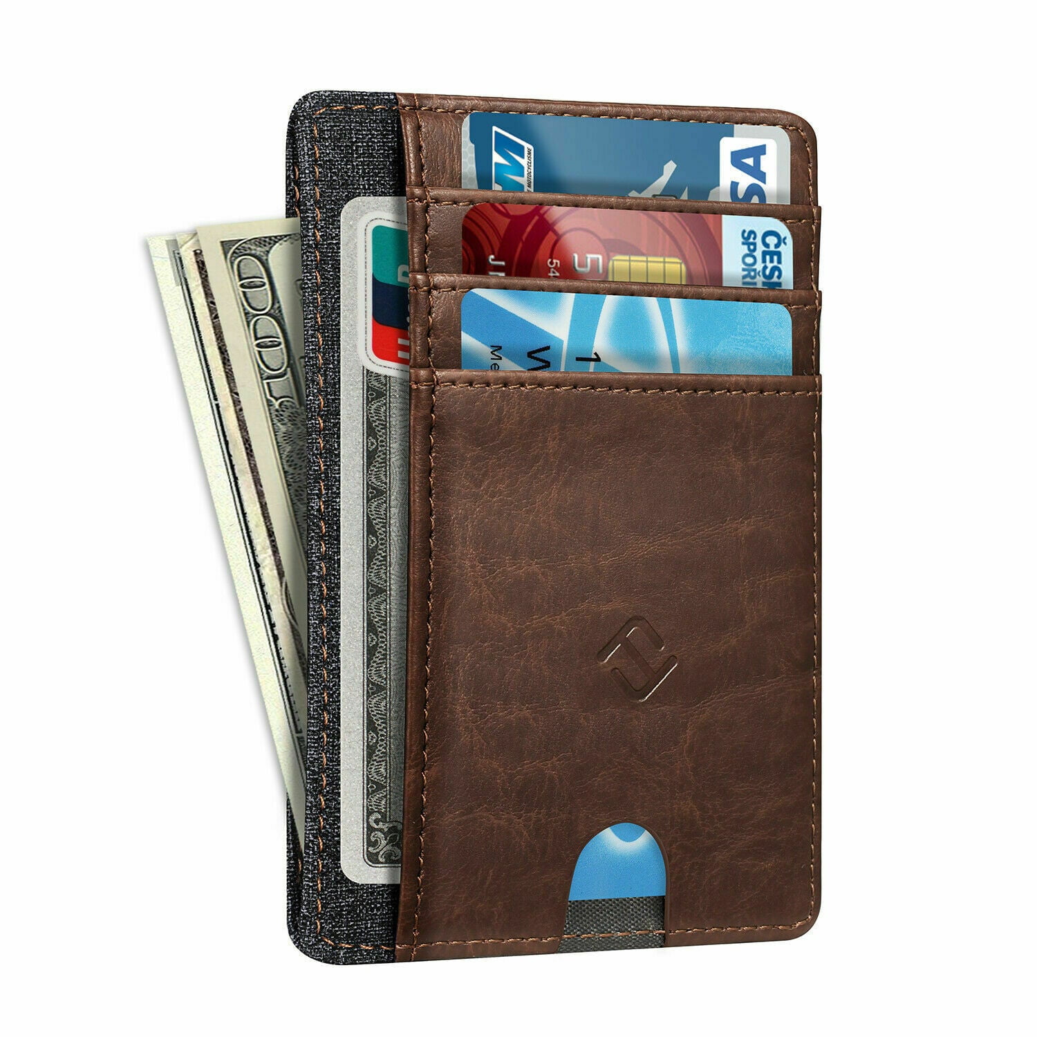 RFID Slim Mens Zipper Zip Wallet PU Leather ID Card Coin Slot Thin Holder Case 