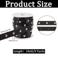 thumbnail image 2 of 1 Set 9 Yards(8.2m) PU Leathers Lace with Rivet 0.8inch Wide Black Studded Beading String Gothic Leathers Trim with Brass Round Stud Punk Suede Cord Rope with Spool for DIY Sewing Crafting, 2 of 7
