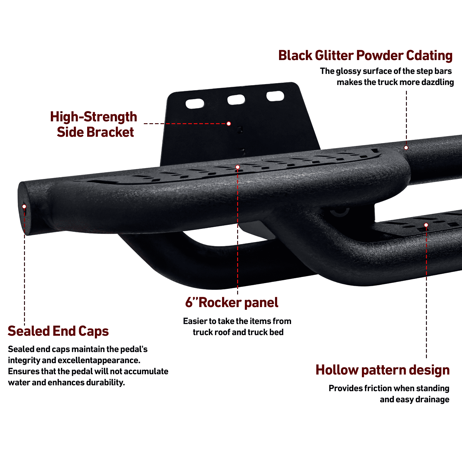 Vijay Steel Running Boards Compatible with 2019-2020-2021-2022-2023-2024-2025-2026 Dodge Ram 1500 New Body Style Quad/Extended Cab Bolt-on Side Steps Rails Steel Nerf Bars