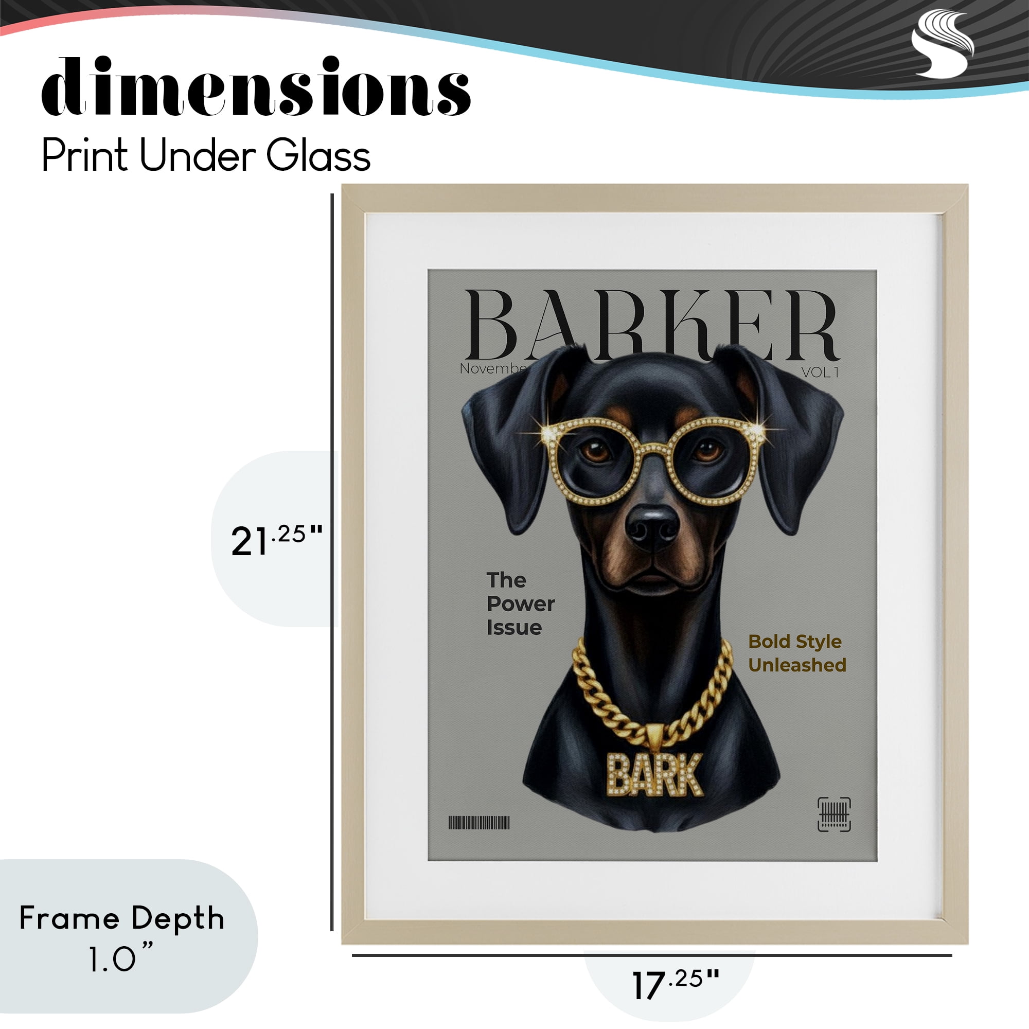 Stupell Industries Barker Dog Fashion Magazine Birch Framed Print Under Glass, design by A Barefoot Stylist