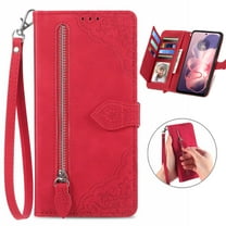 Decase for Motorola Moto G Power 2025 Case Wallet with Card Holder Slots & Zipper Pocket, Embossed PU Leather Flip Cover with Wrist Strap for Moto G Power 5G 2025,Red