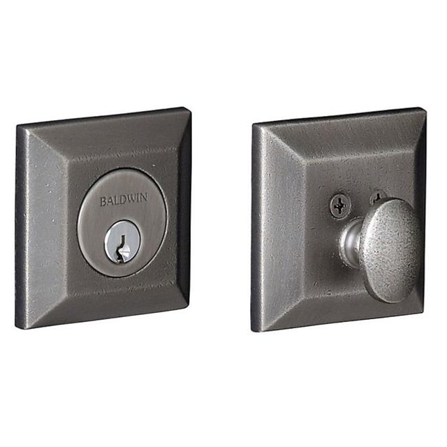 Baldwin 8254452 Squared Deadbolt Single Cylinder, Distressed Antique Nickel