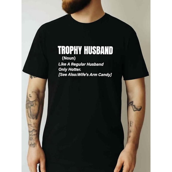 Greenink Funny Husband and Wife Shirt - Trophy Husband T-Shirt Dad Joke Humor Marriage Anniversary Father Day Shirts