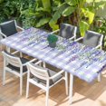 thumbnail image 2 of Purple Flowers Table Cloths for 8 Foot Rectangle Tables, Weeping Spring Floral Checkered Pastoral Patio Waterproof Elastic Fitted Tablecloths, Washable Rectangular Table Cover for Camping, 2 of 8